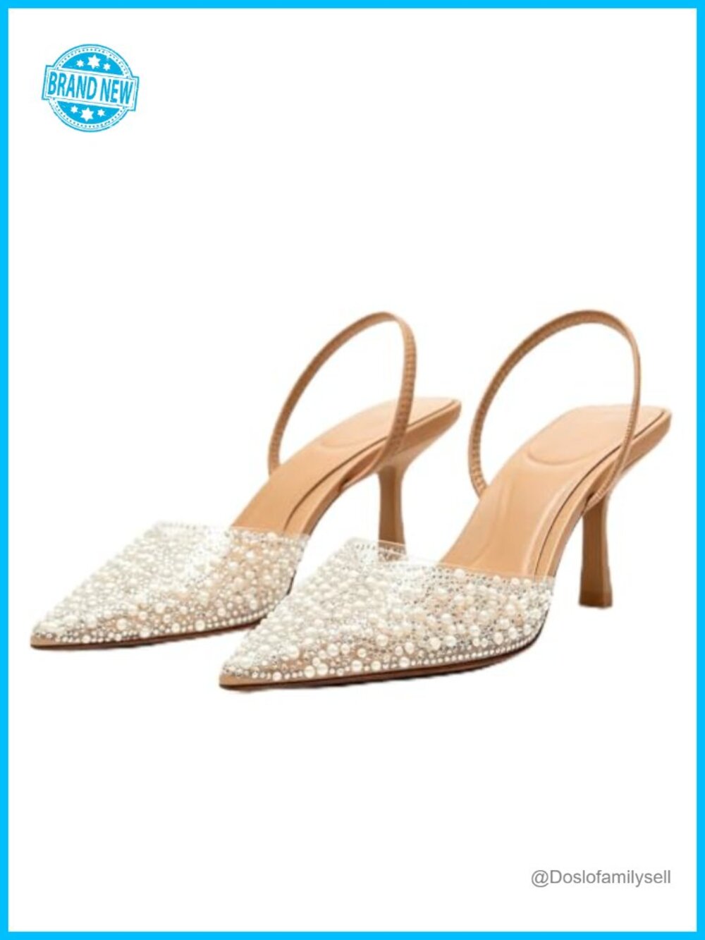Rhinestone Slingback Pumps Pointed Toe Kitten Heels Women